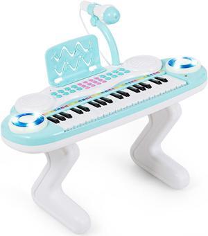 Costway Z-Shaped Kids Toy Keyboard Piano 37-Key Electronic Organ Light w/Microphone Blue