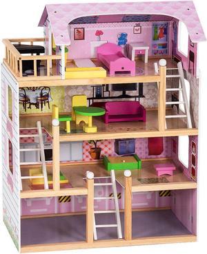 Costway Doll Cottage Dollhouse w/ Furniture Kids Wood House Playset Children Toy