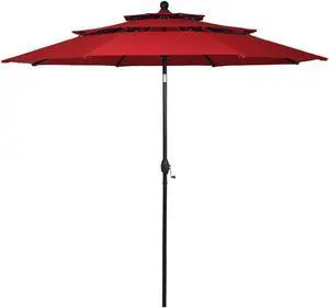 10ft 3 Tier Patio Market Umbrella Aluminum Sunshade Shelter Double Vent Burgundy