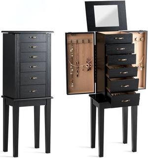 Jewelry Armoire Chest Cabinet Stand Storage Organizer w/ 5 Drawers & Flip Mirror