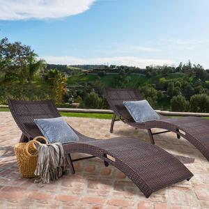 2 PCS Mix Brown Folding Patio Rattan Chaise Lounge Chair Outdoor Furniture Pool