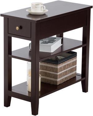 Costway 3Tier Nightstand Bedside Table Sofa Side End Table w/Double Shelves Drawer Brown