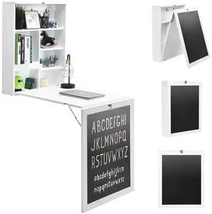 Costway Wall Mounted Table Fold Out Convertible Desk with A Blackboard/Chalkboard White