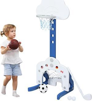 3-in-1 Kids Basketball Hoop Set Adjustable Sports Activity Center w/ Balls White