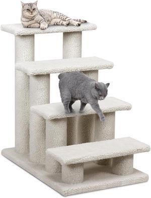 24''4-Step Pet Stairs Carpeted Ladder Ramp 8 Scratching Post Cat Tree Climber