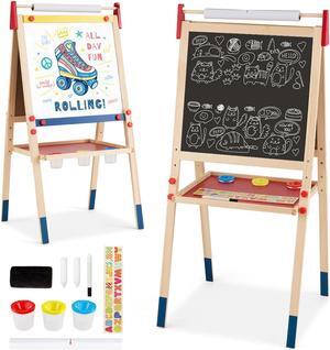 Costway All-in-One Wooden Kid's Art Easel Height Adjustable Paper Roll