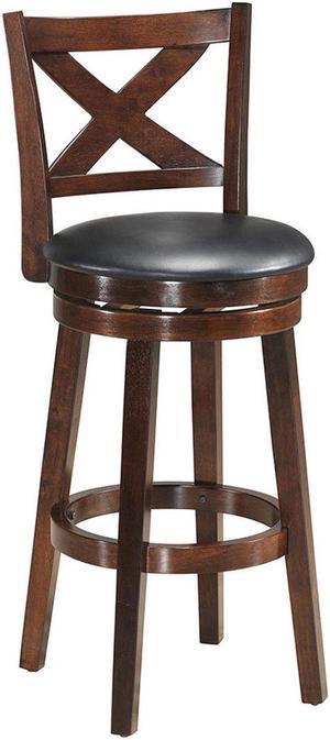 Costway Swivel Stool 29'' Bar Height X-Back Upholstered Dining Chair Rubber Wood Kitchen Espresso