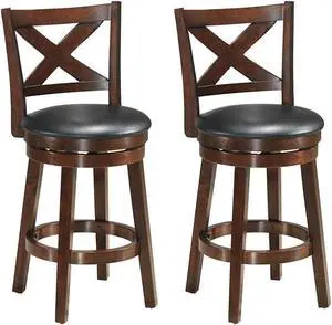Costway Set of 2 Bar Stools 24'' Height Wooden Swivel Backed Dining Chair Home Kitchen Cross Back