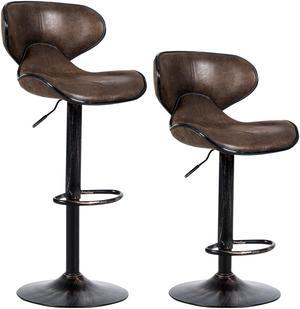 Costway Set of 2 Adjustable Bar Stools Swivel Bar Chairs with Back&Footrest Retro Brown