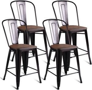 Costway Copper Set of 4 Metal Wood Counter Stool Kitchen Dining Bar Chairs Rustic Full Back
