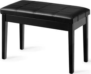 Costway Solid Wood PU Leather Piano Bench Padded Double Duet Keyboard Seat Storage Black
