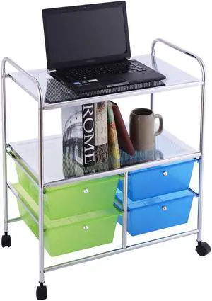Costway 4 Drawers Rolling Storage Cart Metal Rack Shelf Home Office Furniture 2 Shelves