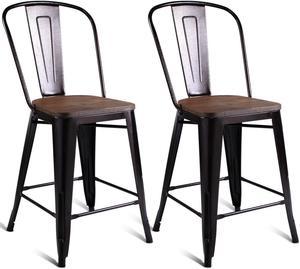 Costway 2 PC Metal Wood Counter Stool Kitchen Dining Bar Chairs
