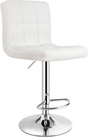 Costway Adjustable Armless Bar Stool Swivel Kitchen Counter Bar Chair PU Leather White Mid Back