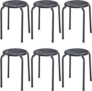 Costway Set of 6 Stackable Metal Stool Set Daisy Backless Round Top Kitchen Black