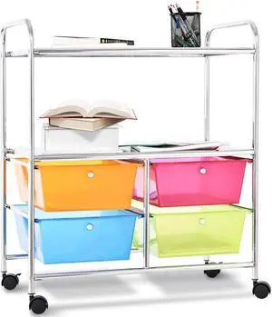 Costway 4 Multifunctional Drawers Rolling Storage Cart Rack Shelves Shelf Home Office