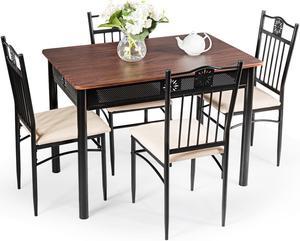 5 Piece Dining Set Wood Metal Table and 4 Chairs Kitchen Breakfast Furniture New