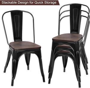 Set of 4 Tolix Style Metal Dining Side Chair Wood Seat Stackable Bistro Cafe New
