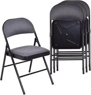Costway Set of 4 Metal Frame Folding Chairs Fabric Upholstered Padded Seat