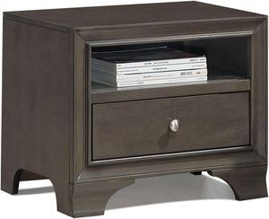 Vintage Nightstand Solid Wood Sofa Side End Table W/ USB Port & Drawer Grey