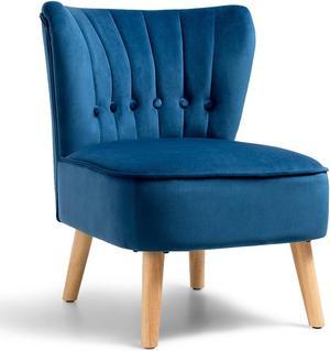 Costway Armless Accent Chair Tufted Velvet Leisure Chair Single Sofa Upholstered Blue