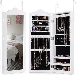 Wall Door Mounted Mirrored Jewelry Cabinet Armoire Storage Organizer Home Decor