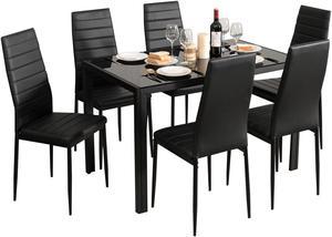 Costway 7 PCS Kitchen Dining Table Set Breakfast Furniture w/ Glass Top Padded Chair