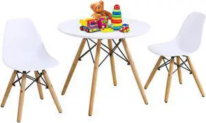 Kids Mid-Century Modern Dining Table Set Round Table with 2 Armless Chairs White