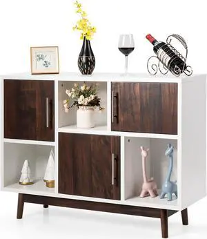Costway Wood Display Storage Cabinet Console Table TV Stand Multipurpose w/ Door & Shelf