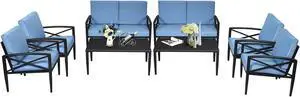 Costway 8PCS Patio Furniture Set Aluminum Frame Cushioned Sofa Chair Coffee Table Blue