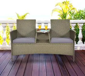 Costway 2-Person Patio Rattan Conversation Furniture Set Loveseat Coffee Table