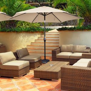 Costway 9Ft Outdoor Market Patio Table Umbrella Push Button Tilt Crank Lift Beige
