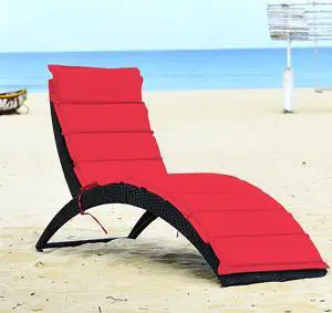 Costway Folding Patio Rattan Lounge Chair Chaise Cushioned Portable Garden Lawn Red