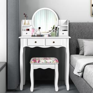 Makeup Vanity Table Set W/Drawers Oval Mirror Girls Dressing Table for Kids Gift