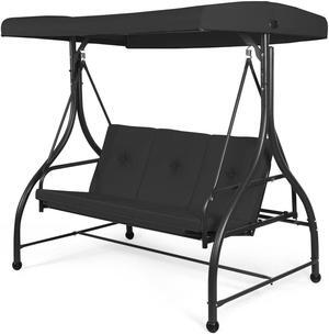 Costway Converting Outdoor Swing Canopy Hammock 3 Seats Patio Deck Furniture Black