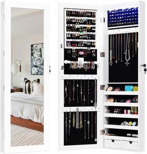 Costway Wall Mounted Mirrored Jewelry Cabinet Organizer w/LED Lights