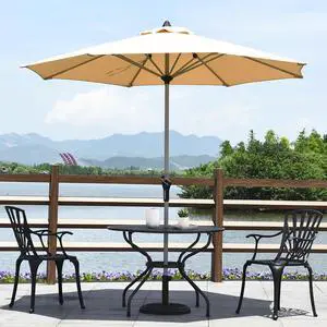 Costway 9' Patio Market Umbrella Table Aluminum Crank W/8 Ribs Beige