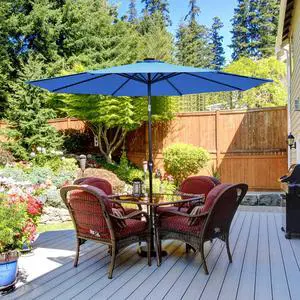 Costway 10' Solar LED Lighted Patio Market Umbrella Tilt Adjustment Crank Blue Costway 10' Solar LED Lighted Patio Market Umbrella Tilt Adjustment Crank Blue
