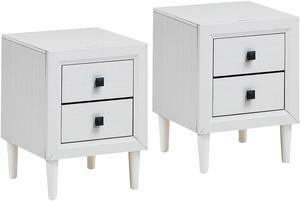 Costway 2 PCs Nightstand End Bedside Coffee Table Wooden Leg Storage Drawers White