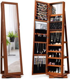 Costway Jewelry Cabinet Stand Mirror Armoire Lockable Organizer Large Storage Box White