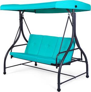 Costway Converting Outdoor Swing Canopy Hammock 3 Seats  Patio Deck Furniture Turquoise