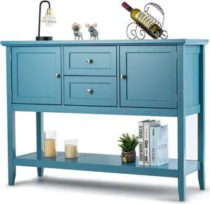 Costway Sideboard Buffet Table Wooden Console Table w/ Drawers & Storage Cabinets Blue
