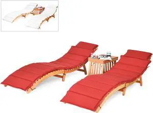 Costway 3PCS Wooden Folding Lounge Chair Set Cushion Pad Pool Deck