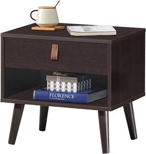 Costway End Table W/Drawers and Storage Wooden Mid-Century Accent Side Table Multipurpose for Bedroom Living Room Home Furniture Nightstand-Black