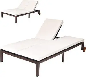 Costway 2-Person Patio Rattan Chair Recliner Adjustable Cushioned W/Wheel