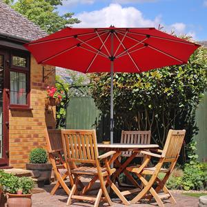 Costway 9' Patio Market Umbrella Outdoor Table  Aluminum Crank W/8 Ribs Burgundy