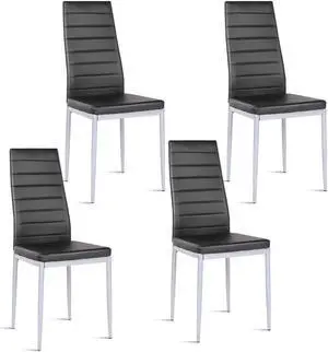 Costway Set of 4 PU Leather Dining Side Chairs Elegant Design Home Furniture Black Contemporary Costway Set of 4 PU Leather Dining Side Chairs Elegant Design Home Furniture Black Contemporary