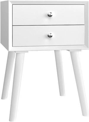 Costway End Table W/Drawers and Storage Wooden Mid-Century Accent Side Table Multipurpose for Bedroom Living Room Home Furniture Nightstand-White