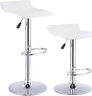 Costway Set of 2 Swivel Bar Stool Adjustable PU Leather Backless Dining Chair White