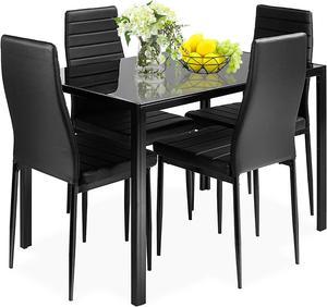 Costway 5 Piece Kitchen Dining Set Glass Metal Table 30" and 4 Chairs Breakfast Furniture Black